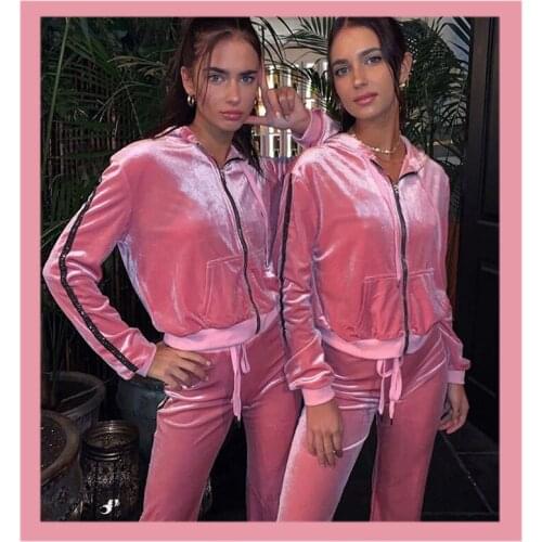 Fashion Autumn Winter Womens Velvet Solid Color Sports Leisure Tracksuit Outfits Zipper Sweatshirt Pants Sports Suits Clothing