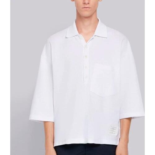 2021 Fashion TB THOM Brand Polo Shirts Men Casual Loose Solid Cotton Polo Summer Half Sleeve High Quantity OS Style Clothing