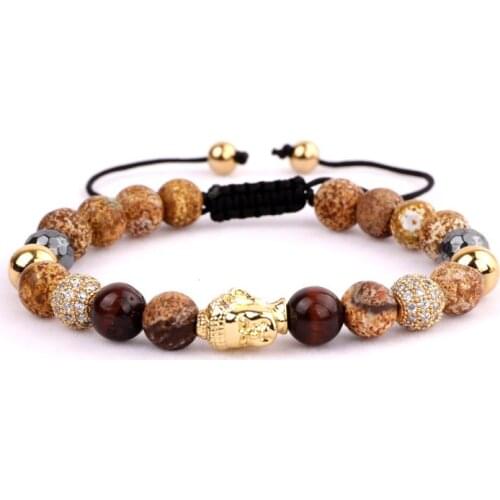 New fashion gold buddha bead bracelet men natural stone macrame bracelet