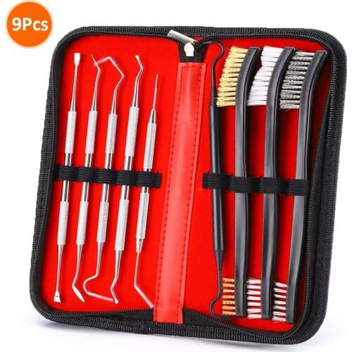 9Pcs Gun Cleaning Kit Set 3 Brass Steel Nylon Brush + 6 Stainless Steel Nylon Pick Tactical Rifle Pistol Gun Cleaning Tool