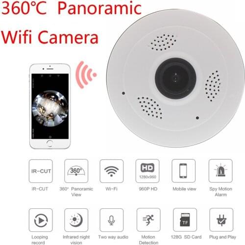 360 Degree Panoramic Camera IP 960P 1.3MP Home Security IP Camera Wifi Two Way Audio WebCam SD Card Slot Digital PTZ