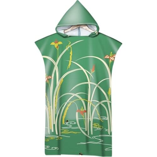 Microfiber Fabric Adult Beach Towels Wetsuit Changing Bathrobe Leaves Print Cloaks Hooded Swimming Pool Gym Fitness Bath Towels