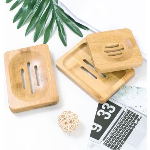 Portable Soap Holder Rack Storage Box Natural Wooden Bamboo Bath Plate Essential Kitchen Soap Dish Container Bathroom Plate Tray
