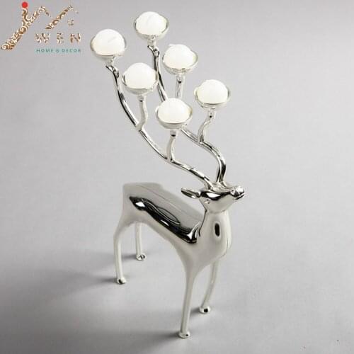 Silver plated deer shape metal candle holder, 6-arms candelabra with 18pcs free candles