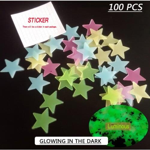 QIBU 100pcs Luminous 3D Star Fluorescent Glow in the Dark Christmas Decoration for Kid living Room Accessories DIY Wall Stickers