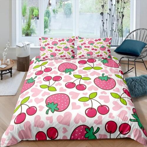 Home Textiles Luxury 3D Strawberry Print Duvet Cover Set 2/3 Pcs Pillowcase Kids Bedding Set AU/EU/UK/US Queen and King Size