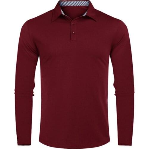 2021 Autumn Men Polo Shirt Turn-Down Collar Handsome Solid Color Slim Male Pullover Solid Color Polo Shirts Pullover Top