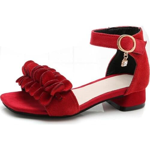 Flower Children Kids Red Black Ankle Strap Rome Sandals For Big Teenage Girls School Party Wedding Dance Princess Shoes New 2020