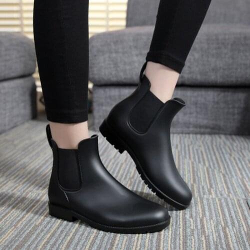 New Womens Rain Shoes Woman Chelsea Ankle Rainboots Rubber Boots Non-slip Water Shoes Female Galoshes Overboot for Adult