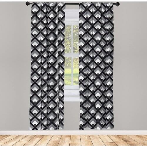 Grey and Black Curtain for Kids Room Bohemian with Triangles Vertical Lines Repeating Motifs Lightweight Window Drapes