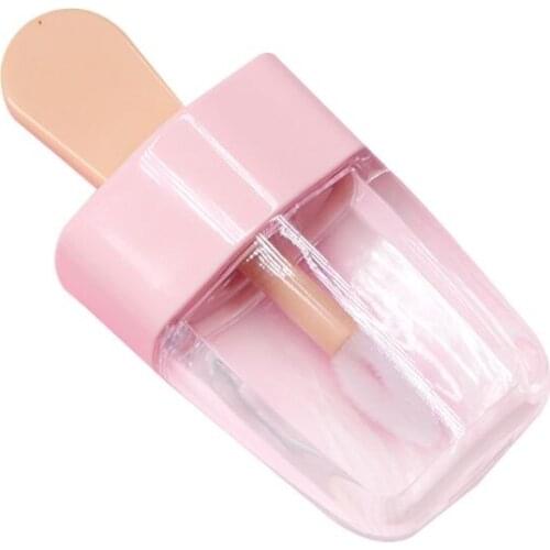 Sweet Ice Cream Shape Mini Lip Gloss Tube Empty Lip Balm Container With Pink Lid Rubber Inserts Lipstick Sample Dispenser Bottle