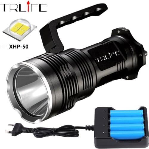 Super Bright LED Flashlight XHP50 USB Rechargeable Powerful Portabl Light LED Searchlight Flash Light Lamp By 4*18650 Battery