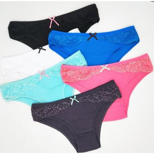 Panties Female New Sexy Comfortable Soft Lace Underpants Cute Bow Cotton Briefs For Women Pantys Lingerie Femme Girl 12PCS Pack