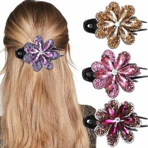 Rhinestone Hairpin Flower Duckbill Hair Claws Retro Hair Clips Accessories For Women Shining Ponytail Headwear Hair Accessories