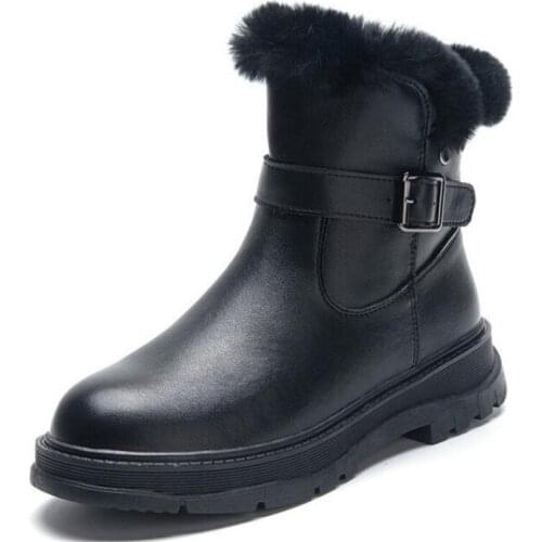 2020 New Winter Snow Boots Women Boots Warm Shoes Rabbit Fur Decoration Black Genuine Leather Boots Platform Non-Slip Plus Size