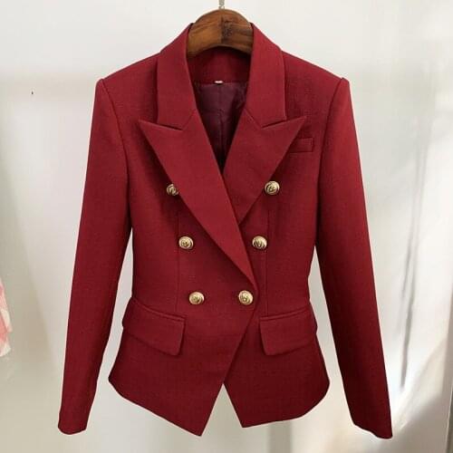 Wine Red Green Ginger Blazer Women Cotton Linen Gold Double-breasted Button Office Womens Blazers Jackets Suit High Quality