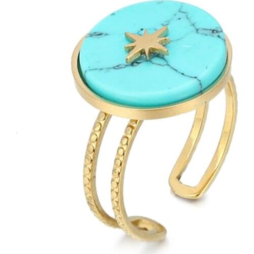 Statement Natural Stone Opening Ring for Women 14K Stainless Steel Adjustable Ring Jewelry anillos mujer Party Anniversary Gift