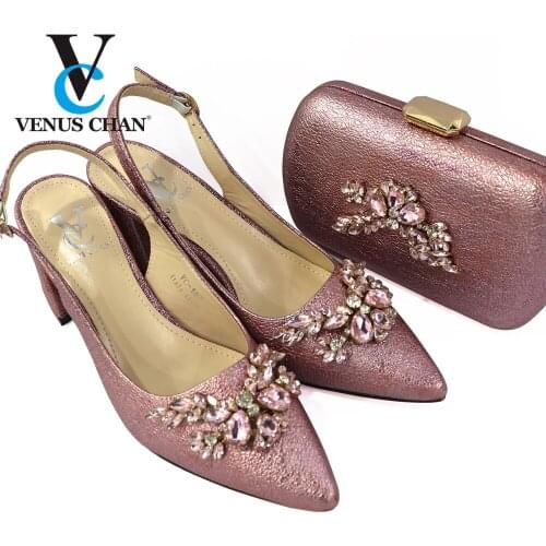 2021 Nigerian New Arrival Italian Design Pink Color Speical Narrow Band and Cross-tied Style Party Women Shoes and Bag Set