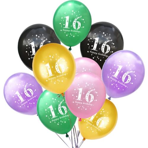 ZLJQ 10pcs 12inch Chic Sweet Sixteen Birthday Celebration Latex Balloon Party Decoration Supplies Boy and Girl Birthday Party