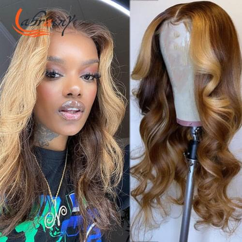 HD 13X6 Highlight Human Hair Lace Frontal Wigs Body Wave Lace Front Ombre Honey Blonde Pre Plucked Bleached Knots Wigs Glueless