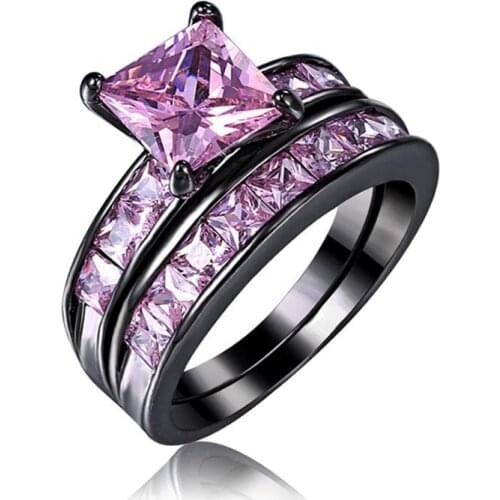 2 Colors Fashion Square CZ Bridal Wedding Rings Set For Woman Promise Finger Ring Set For Lady Jewelry anillos anel aneis LSR130