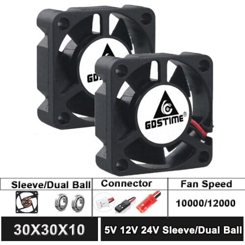 2PCS Gdstime double bearing 5V DC 12V 24V 3cm 30mm cooler fan 30x30x10m 3010 brushelss Mini refrigerator cooling fan 2PIN/Dupont