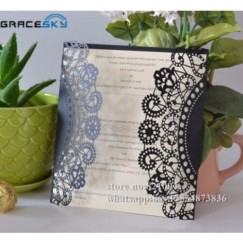 30pcs/lot free shipping laser cut lace design paper wedding invitation cards with inner blank paper