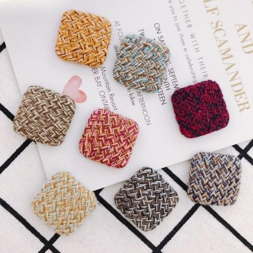 50pcs 25*25mm Fabric Woven Crochet Square Buttons DIY Jewelry Findings Ornament Garment Earring Pendant Charms Decoration Patch