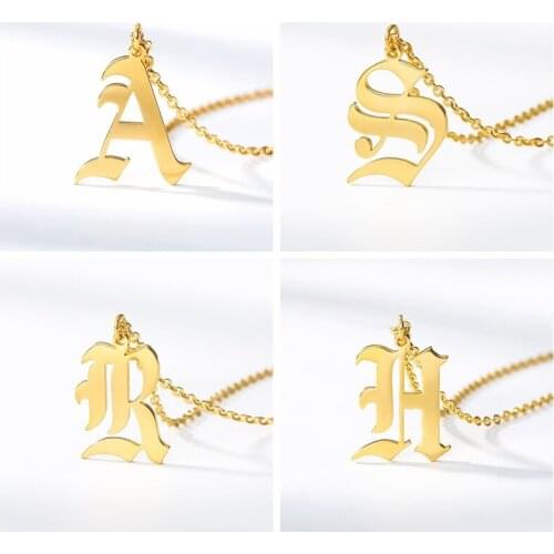 A-Z Old English Lettered Womens Initials Necklace Gold Silver-Plated Stainless Steel Pendant Necklace Birthday Gift Jewel