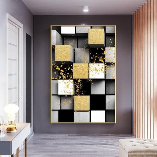 Abstract Art Hand Painted Gold Abstract Oil Painting Handmade Geometric Wall Art Paintings Decoration For Living Room Home Decor