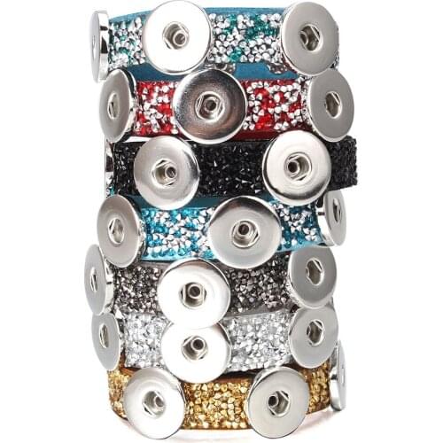 New 18mm Snap Jewelry Rhinestone Velvet Leather Snap Bracelet Three Buttons Fit Snap Button Bracelet Bangle Wide Wrap Bracelets