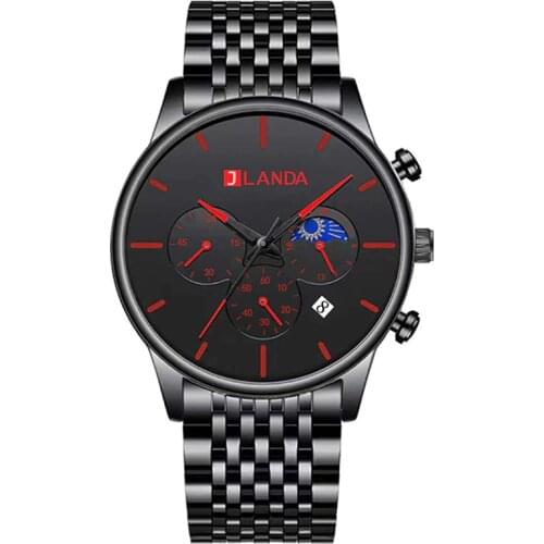 JLANDA Top Male Watches Sport Casual Chronograph Quartz Movement Business Mens Watches Luxury Clock Steel Strap Men Watch J6512