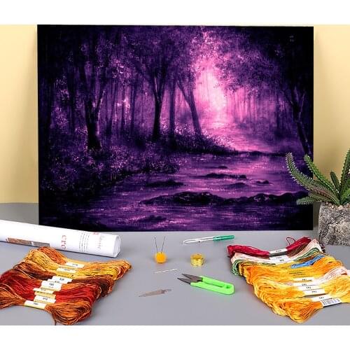 Natural Scenery Lifes A River Printed 11CT Cross-Stitch Kit DIY Embroidery DMC Threads Needlework Craft Painting Decor