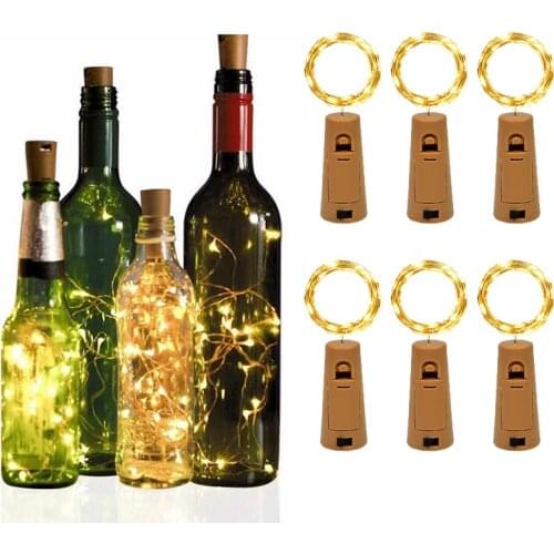 String Lights Silver 2M LED Wine Bottle Lights Battery Powered Cork Shape Glass Bottle Stopper Lamp Christmas Garlands Decor