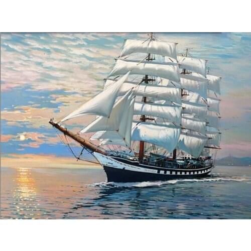 Painting By Numbers DIY Dropshipping 40x50 60x75cm White Sail Ship Still life Canvas Wedding Decoration Art picture Gift