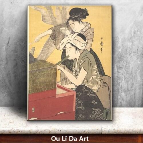 Classical Japan kimono women smoke from cooking oil painting canvas painting printings printed on canvas art decoration picture