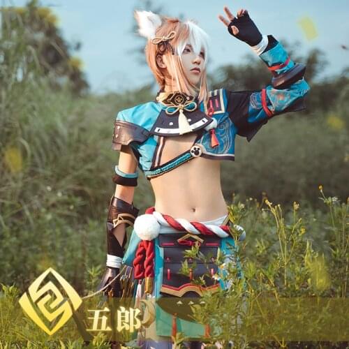Genshin Impact Gorou Cosplay Costume Fashion Combat Uniforms Genshin Impact Gorou Short Brown White Wig with Ears Hair Full Set