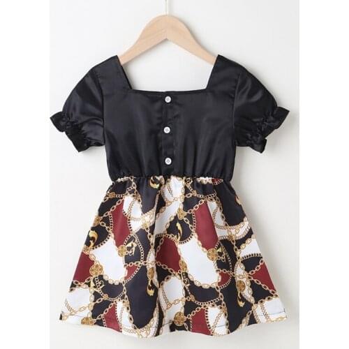 Summer Girls Short-sleeved square collar dress Printed Floral Dress Baby Princess party ethnic style infant kid Dress 1-8years