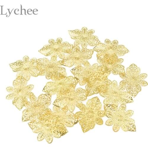 Lychee Life 20pcs Metal Filigree Flowers Slice Hollow Bowknot Scrapbooking Embellishment DIY Album Decoration Supplies