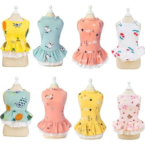 Coze Cotton Cat Dog Dress Skirt Summer Print Pet Clothes for Small Dogs Yorkies Chihuahua Dresses Puppy Clothing cachorro roupa