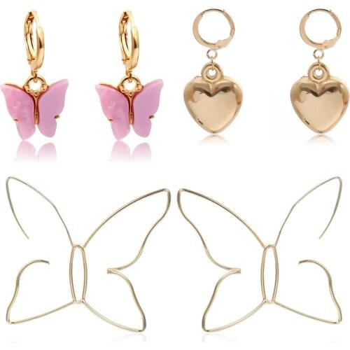 Fashion jewelry with heart-shaped colorful geometric earrings temperament simple hollow butterfly suit female earrings