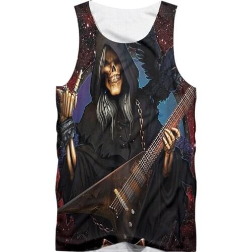 Fashionable Mens Sleeveless Vest Guitar Skull 3D Print Summer Vest Men and Women Harajuku Casual Street Vest