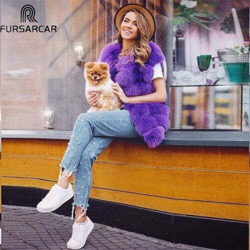 FURSARCAR Fashion Natural Fox Fur Vest For Women Winter Fur Jacket 2021 Luxury Female Warm Thick Genuine Fox Winter Fur Coat