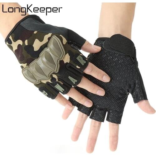 LongKeeper Men Tactical Gloves Military Camouflage Fingerless Guantes Anti-Slip Outdoor Sports Cycling Half Finger Mittens Luvas
