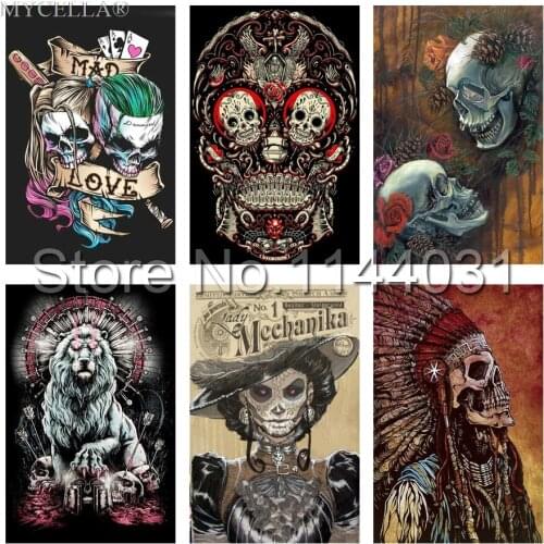 MYCELLA Skeleton Art 5D Diy Diamond Painting Skull Flower Full Diamond Embroidery Cross Stitch Rhinestone Mosaic Home Decor
