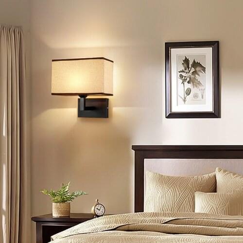 Fabric wall lamp for bedroom European style living room study room hotel bedside wall light E27 led wrouht iron black lamps