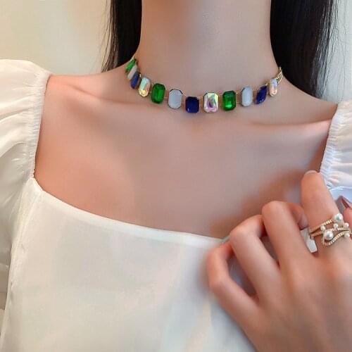 New Retro Colorful Crystal Double-layer Necklace Exaggerated Atmosphere Fashion Color Clavicle Chain Temperament Necklace Gifts