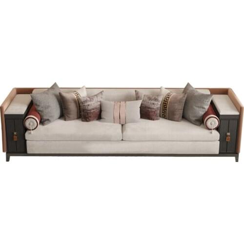 New Chinese solid wood leather sofa living room modern Chinese high-end sofa large family furniture new products