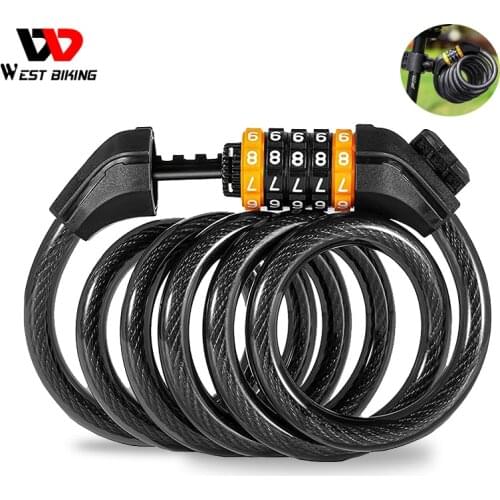 WEST BIKING Bike Password Lock Anti Theft Security MTB Road Bicycle Accessories Electric Bike Motorcycle Cycling Cable Lock
