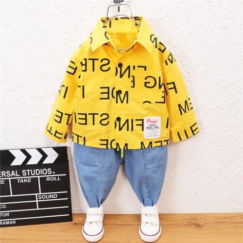 Autumn Spring Baby Boy Fashion Cartoon Clothing Kid Suits Printe Letter Shirt Pants 2pcs/Set Children Clothes Set 1 2 3 4 5 Year